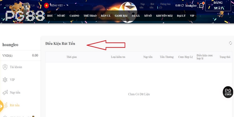 Yêu cầu cần biết trước khi rút tiền PG88